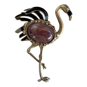 1940’s Jelly Belly Lucite Gold Flamingo Enameled Brooch